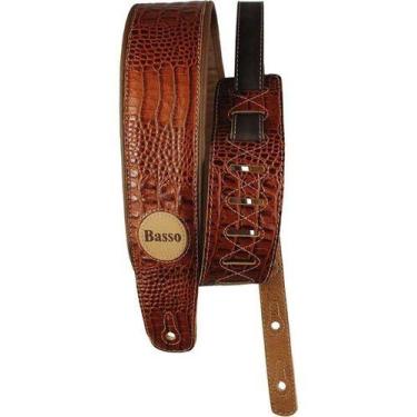 Imagem de Correia Guitarra Violão Baixo Basso Couro Crocodilo Marrom VTSL58