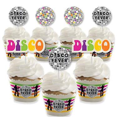 Imagem de Big Dot of Happiness Discoteca dos anos 70 – Decoração de cupcake – Kit de embalagem e palitos para festa Disco Fever dos anos 70 – Conjunto de 24