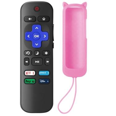 Imagem de SOTATOO Controle remoto de substituição para Roku TV com capa de silicone macio rosa, controle remoto universal para Smart TVs TCL Roku/Hisense Roku/Sharp Roku/Philips Roku/Onn Roku Series (não para