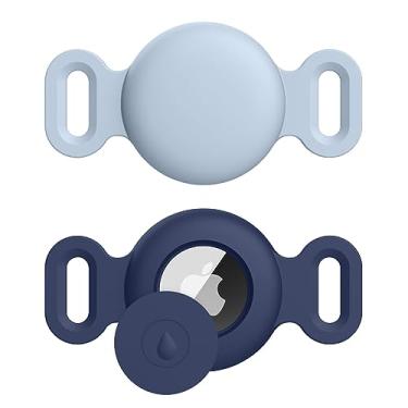 Imagem de Suporte para coleira Airtag Airtag para Apple AirTag, 2 unidades de acessórios de rastreamento GPS antiperda de silicone para coleiras de gatos (azul meia-noite + cinza azul, pequeno)