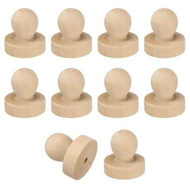 Imagem de PATIKIL Alça redonda de madeira de 38 mm, 10 puxadores de madeira, suportes de carimbos, puxadores de gaveta para fazer selos, artesanato, scrapbooking, marrom