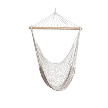 Imagem de ALL NAHLO The Enedina Hammock Hanging Cotton Rope Bedrooms Swing Chair Seat 1 Unit - Straight Wood Comfortable Bed Durable Large Yard Bedroom Porch Indoor Garden Lightweight Hammocks Person Tree Stand