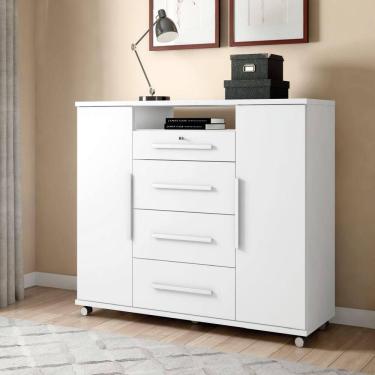 Imagem de Cômoda Sapateira Com Chave 4 Gavetas 2 Portas Versátil Zanzini Branco