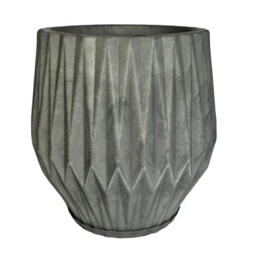 Imagem de Vaso Grande Origami P/plantas Decorativo Jardim Casa C/prato (Grafite)