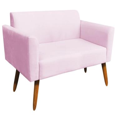 Imagem de Poltrona Namoradeira Pés Palito Madeira Suede Rosa Bebê