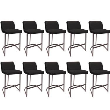 Imagem de Kit 10 Banquetas Com Encosto Confort Bistrô Cozinha Ferro Marrom Suede Preto Amey Decor