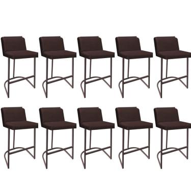 Imagem de Kit 09 Banquetas Com Encosto Confort Bistrô Cozinha Ferro Marrom Suede Marrom Amey Decor