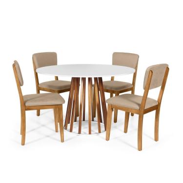 Imagem de Mesa De Jantar Redonda Gabi Nat/bran Com 4 Cadeiras Estofadas Ella Bege