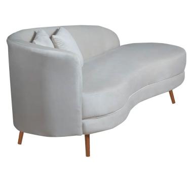 Imagem de Chaise Longue Divã Emili Em Madeira De Reflorestamento 160cm Veludo Speciale Home Bege Marfim