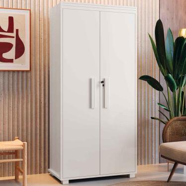 Imagem de Armário Multiuso 5 Prateleiras 2 Portas 1 Porta Com Chave 100% Mdf Apollo Branco
