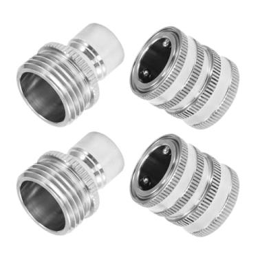 Imagem de Ioensy 4x Adaptadores de mangueira de jardim de conexão rápida para lavadora de alta pressão de 3/4 de polegada Substitui acessórios de máquina Encaixe de, aÇo InoxidÁvel