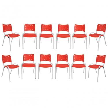 Imagem de Kit 11 Cadeiras Iso Escritório Comércio Vermelha Base Branca