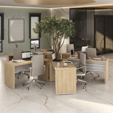 Imagem de Conjunto Executivo Tamburato 6 Mesas 1400 Carvalho Branco