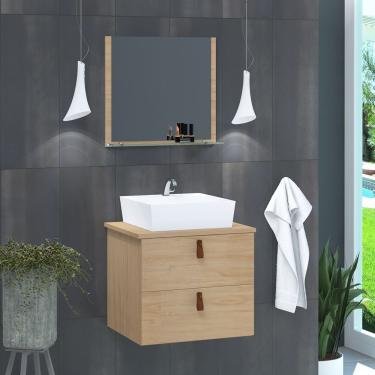 Imagem de Gabinete De Banheiro Suspenso 2 Gavetas Berlim 45cm Freijó Amadeirado - Bege