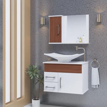 Imagem de Conjunto Gabinete Inferior E Superior Banheiro 2 Gavetas 1 Porta Turin - Natura - Marrom