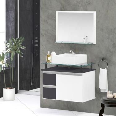 Imagem de Conjunto Gabinete Banheiro 2 Gavetas 1 Porta 60cm Com Espelheira Diamante - Cinza Titanium - Cinza