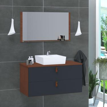 Imagem de Gabinete De Banheiro Suspenso 2 Gavetas Berlim 80cm Natura E Cinza Titanium - Cinza