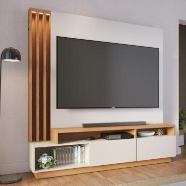 Imagem de Home Theater 2 Portas Basculantes Com Led Humaitá - Freijó Off White Matte