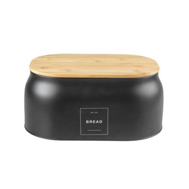 Imagem de Porta Pão Com Tampa Sense 33 X 23 X 16 Cm Metal + Bambu Preto Ou