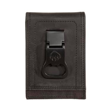 Imagem de WOLVERINE Carteira masculina fina | capa de cartão | clipe de dinheiro | proteção RFID | janela para identidade | robusta | couro | tela, Lona/couro - preto/cinza, Front Pocket