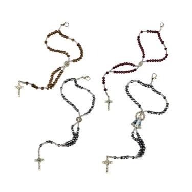 Imagem de Kit 4 Pulseiras Terço de Nossa Senhora Aparecida São Bento Fé Madeira e Hematita Unissex (4, 1 NSA MADEIRA + 1 FÉ MADEIRA + 1 S.BENTO HEMATITA + 1 NSA HEMATITA)