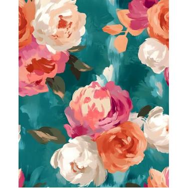Imagem de Papel de parede floral descascar e colar, papel de contato aquarela azul e rosa rosa 44 cm x 998 cm papel de parede autoadesivo removível à prova d'água para quarto, bancada, armários de mesa