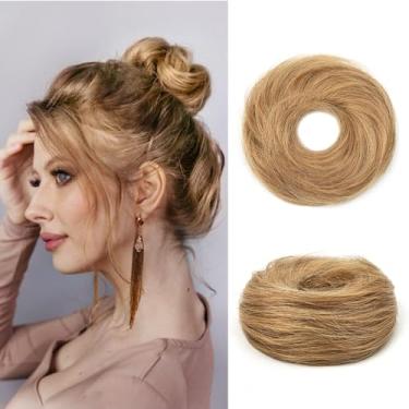 Imagem de TANJET Cabelo Humano Ondulado Elástico #27 Loiro Escuro Scrunchies 100% Natural Cacheado Updo Extensões De Rabo Cavalo Para Crianças (#27 Loiro)