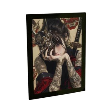 Imagem de Quadro Decorativo Anime Garota Samurai Ilustração Tattoo Mascara Decoração Poster Quarto Sala