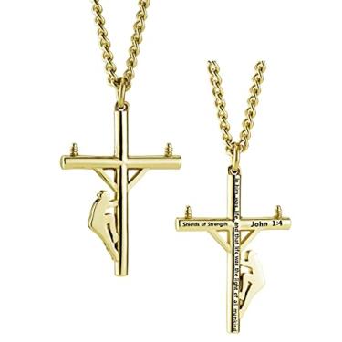 Imagem de Shields of Strength Colar masculino banhado a ouro 14K e aço inoxidável com pingente de cruz João 1:4 Versículo da Bíblia Joia Cristã Presentes Fé Presente, 30 inch, Banhado a ouro, Sem Pedra Preciosa