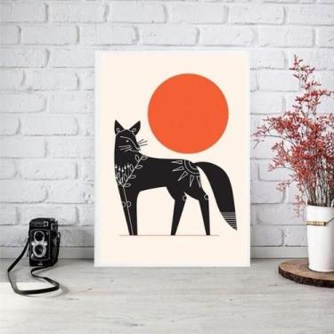 Imagem de Quadro Decorativo Lobo Boho - Lua Vermelha 24X18Cm - Vidro - Quadros O