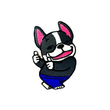 Imagem de TH88 Bulldog Francês Cachorro Filhote de Estimação de Cachorro Bonito Logotipo de Desenho Animado 4 Patches Costurar Ferro em Aplique Bordado Emblema Emblema Patch Jaqueta Camiseta Roupas Fantasia DIY
