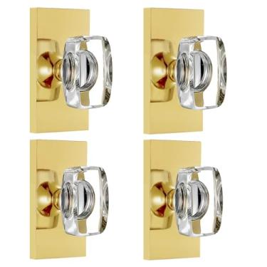 Imagem de HIEMEY Maçaneta de porta falsa de cristal de vidro interior, puxador de porta falsa de corredor e armário transparente, sem virar, lado único inativo, pacote com 4, latão polido dourado/