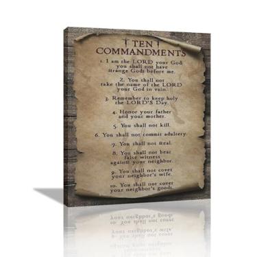 Imagem de SweetFox 10 mandamentos arte de parede vintage Jesus Dez mandamentos imagens decoração de parede verso bíblico cristão pintura em tela escritura religiosa obras de arte emolduradas para sala de estar