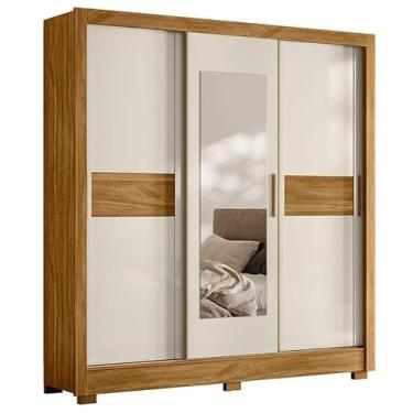 Imagem de Guarda Roupa Casal Bahamas com 3 Portas Deslizantes e Espelho - Moval Madeira/Off White