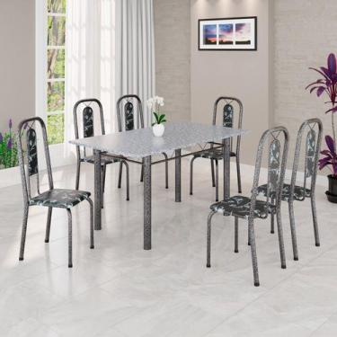 Imagem de Conjunto de Mesa Tubular 140cm X 75cm Tampo Granito Ocre com 6 Cadeira