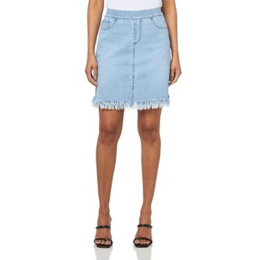 Imagem de SLIM-SATION Saia feminina com 5 bolsos e bainha com franjas torcidas, Jeans claro, 38