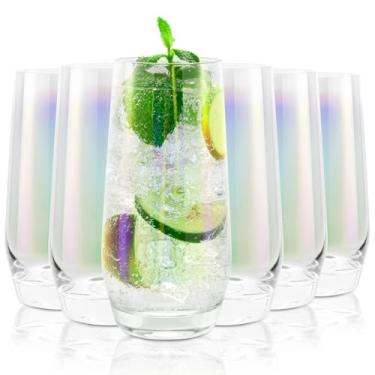 Imagem de SHOWLOUE Copos grandes de 520 ml, conjuntos de copos altos de 6 peças, copos de cristal sem chumbo, copos iridescentes para bebidas mistas, água, suco, coquetéis