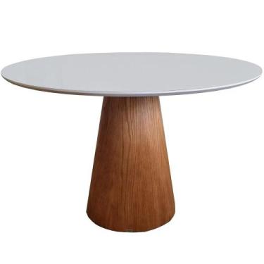Imagem de Mesa Jantar Piacenza Tampo Vidro Off White e Base Cone Castanho 150 cm