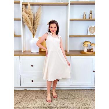Imagem de Conjunto Infantil Feminino Vestido + Casaquinho de Linho Juvenil Elega