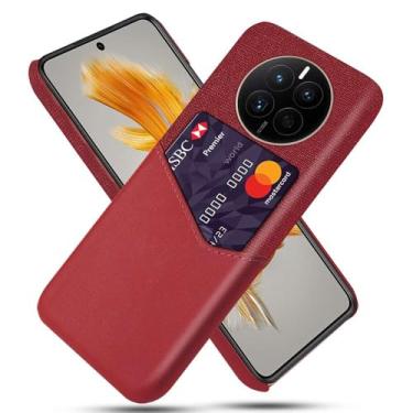 Imagem de Capa para Huawei Mate 50 PRO,Anti-deslizamento,Proteção contra quedas de 360°,Resistência à impressão digital,Tela e caso de couro PU com 1 slot de cartão atrás-Red