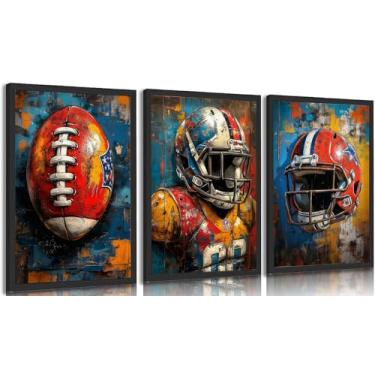 Imagem de Arte de parede em tela de futebol americano, 3 peças, legal, grafite, rúgbi, pôsteres, pinturas, adolescentes, entusiastas de esportes, decoração de parede, fotos para quarto de meninos, adolescentes