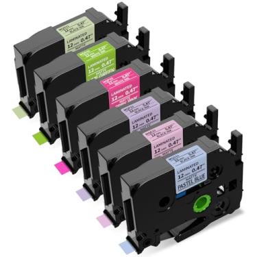 Imagem de MarkDomain Fitas de etiqueta compatíveis de substituição para Brother TZe Label Tape TZE-MQ531/MQE31/MQF31/MQP35/MQG35/MQG31 12 mm 1,2 cm laminado para Brother P Touch PT-H110 PT-D600 PT-D400, pacote com 6