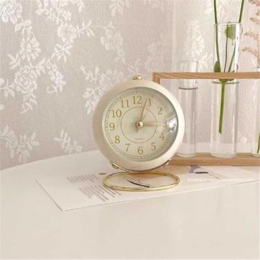 Imagem de Despertadores Despertador analógico decorativo adorável despertador analógico operado por bateria para escritório sala de estar escola cama mesa despertador multifuncional Relógio de cabeceira(Branco)