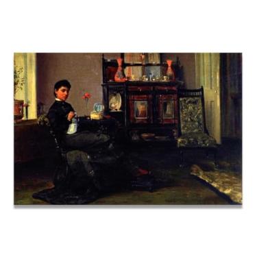 Imagem de A Lady Sewing In A Parlour John Lavery Iconic Realist Portrait & War Scene Canvas Art – Decoração de parede irlandesa atemporal para casa 20 x 30 cm Un Framed