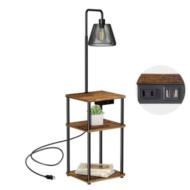 Imagem de Pazarfami Luminária de chão com mesa, luminária de piso com prateleiras, mesa lateral com porta de carregamento USB e saída, mesa de cabeceira moderna com lâmpada para sala de estar, quarto, quarto de