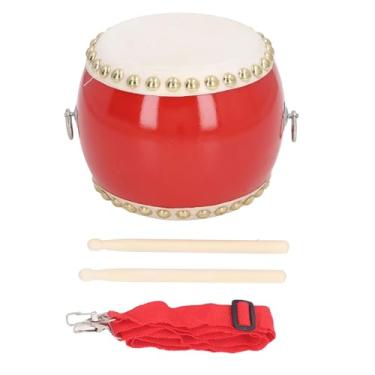 Imagem de Infantil tambor chinês plástico ovelha bordo de madeira vermelha cor infantil tambor de percussão com cinta ajustável e instrumentos musicais para desempenho escolar e aulas de