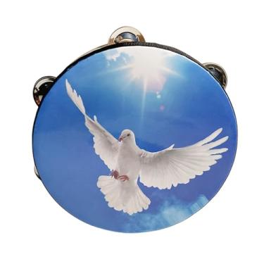 Imagem de Kokiya Pandeiro de madeira 10 "instrumentos de percussão de madeira, tambor de mão, fileira dupla, sino de pandeiro para festa infantil, Azul