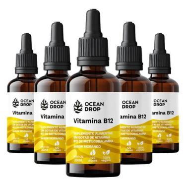 Imagem de Kit 5 Vitamina B12 Em Gotas Ocean Drop 30Ml Sabor Morango