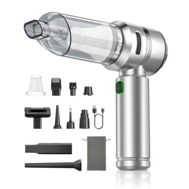 Imagem de VNOST Aspirador de carro, 3 modos de sucção, mini limpador portátil sem fio com potência de sucção de 21000 pa, carregamento tipo C, aspirador portátil para casa, carro,eclados(prateado brilhante)