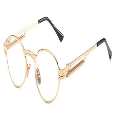 Imagem de Óculos de sol redondos retrô dourados, vintage, masculino, verão, metal, punk, óculos de sol para mulheres, oval, anti-luz azul, uv400, unissex, dourado com transparente, C